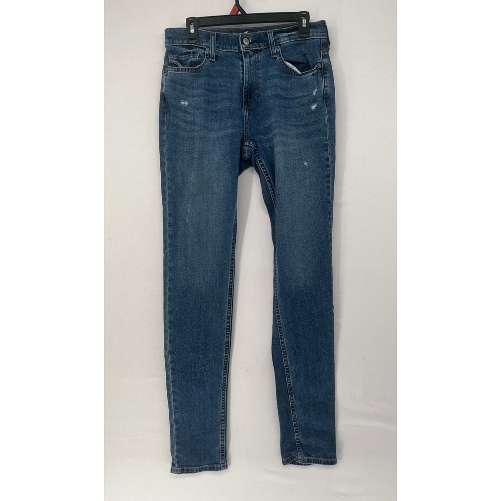 Hollister Athletic Skinny Jeans Mens 30x36 Epic Flex Medium Wash Distressed Blue